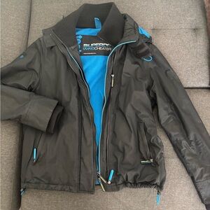 SUPERDRY Windcheater Black Jacket with Blue Soft Lined Interior & Sleeves M 3XL